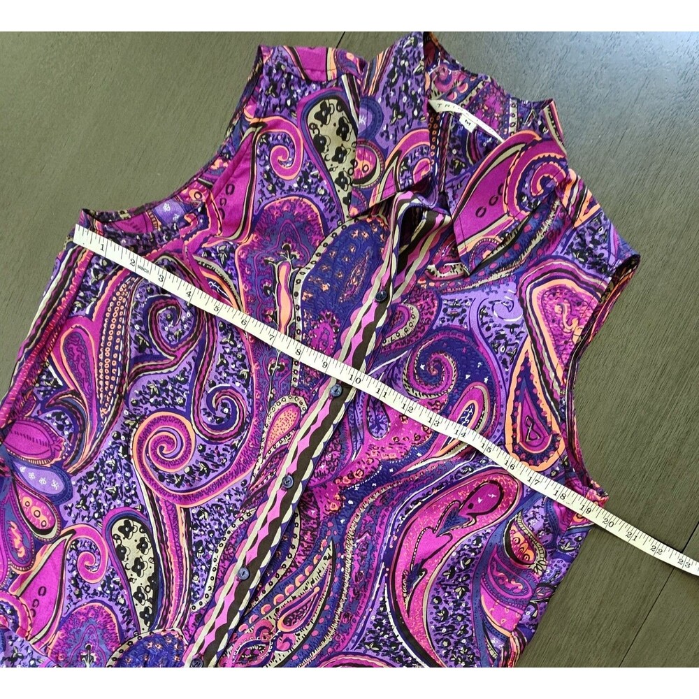 Trina Turk Purple and Pink Paisley Button Down Shirt - Picture 3 of 7